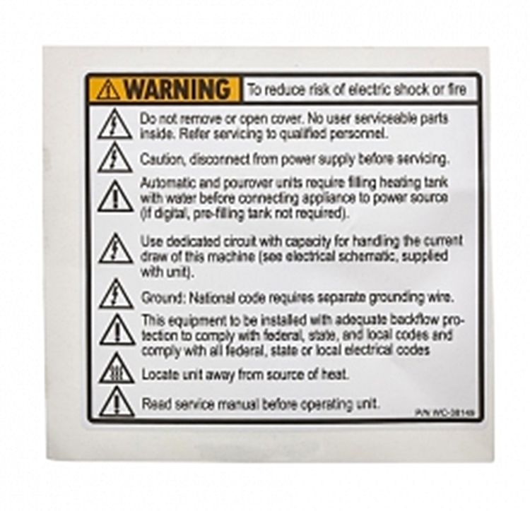 (image for) Wilbur Curtis WC-38149 LABEL, UNIVERSAL WARNING - Click Image to Close